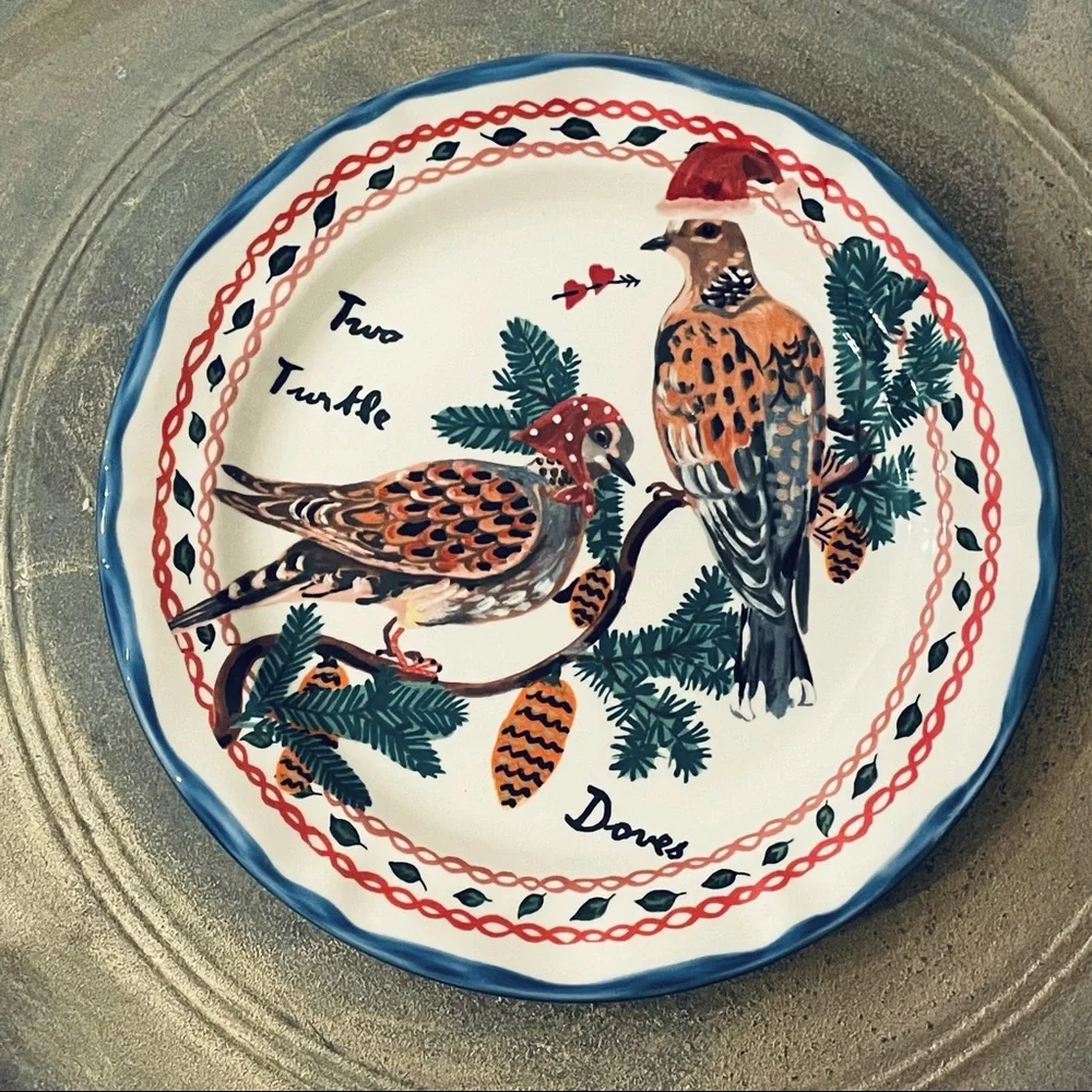 Anthropologie Nathalie Lete 12 Days Of Christmas Day # 2 NWT Dessert Plate